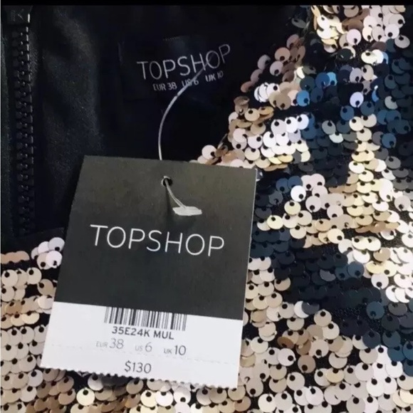 NWT Topshop Gold & Black Sequins Peekaboo Shoulder Party Dress Sz 6 - Picture 5 of 5